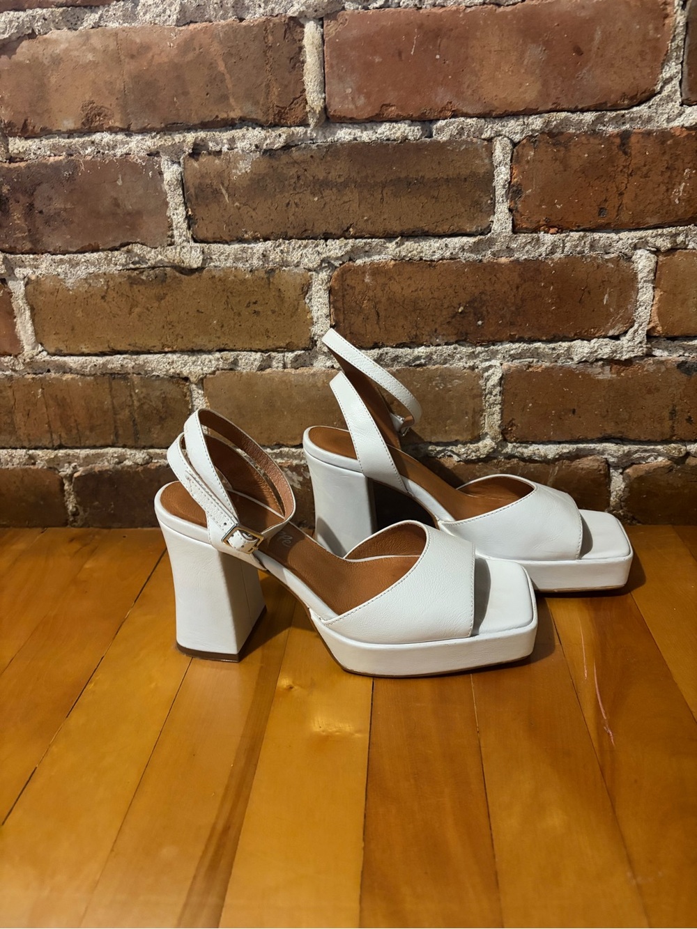 Women's White Platform Block Heel Sandals